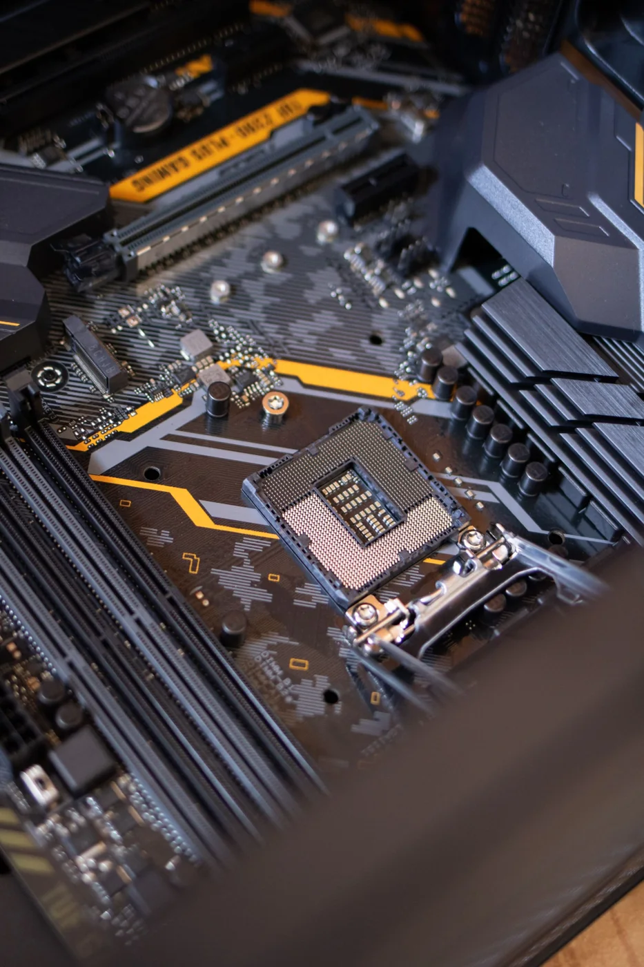 Close-up of the electronic pathways connecting components on a circuit board